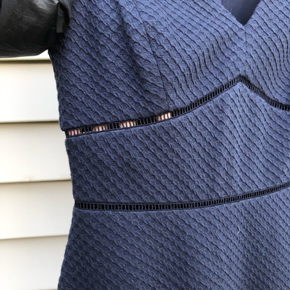 Rebecca Taylor “Taylor” Dress Navy Knit Fit Flare Lace Peekaboo Cutout 6 - Picture 6 of 8